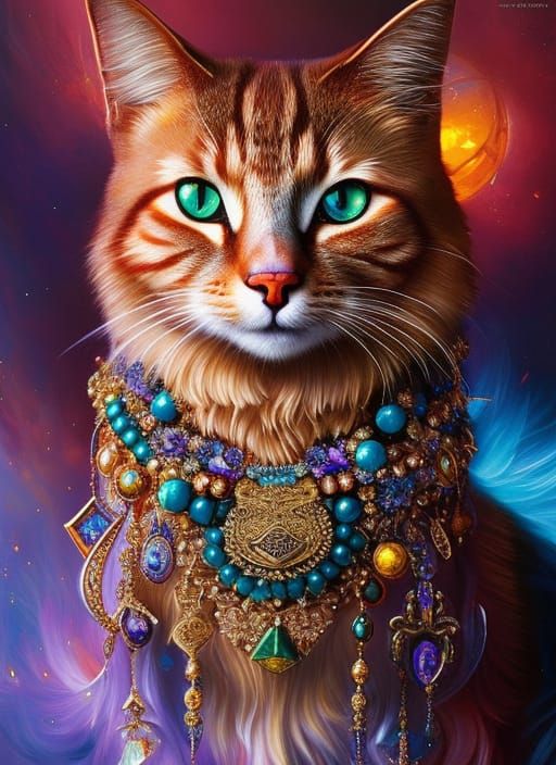 Jeweled Cat in Opulent Fantasy Setting