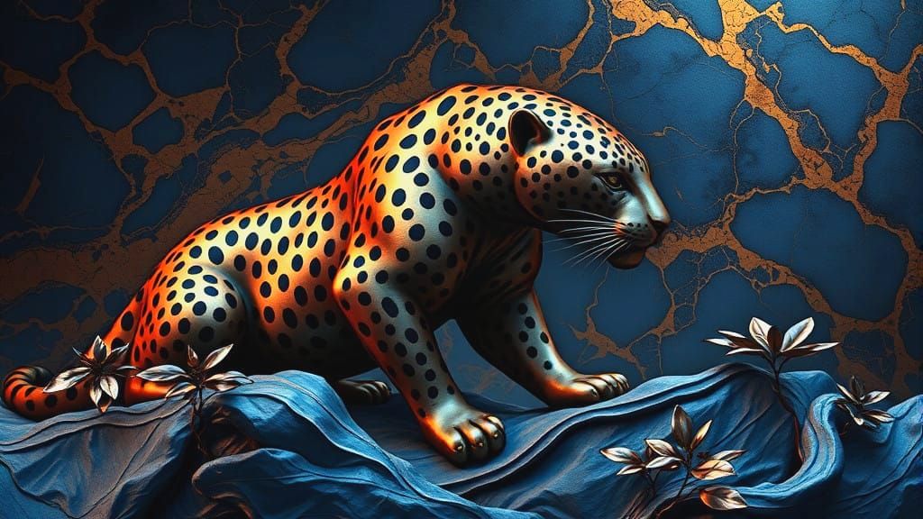 Ancient Scroll Background with Metallic Jaguar