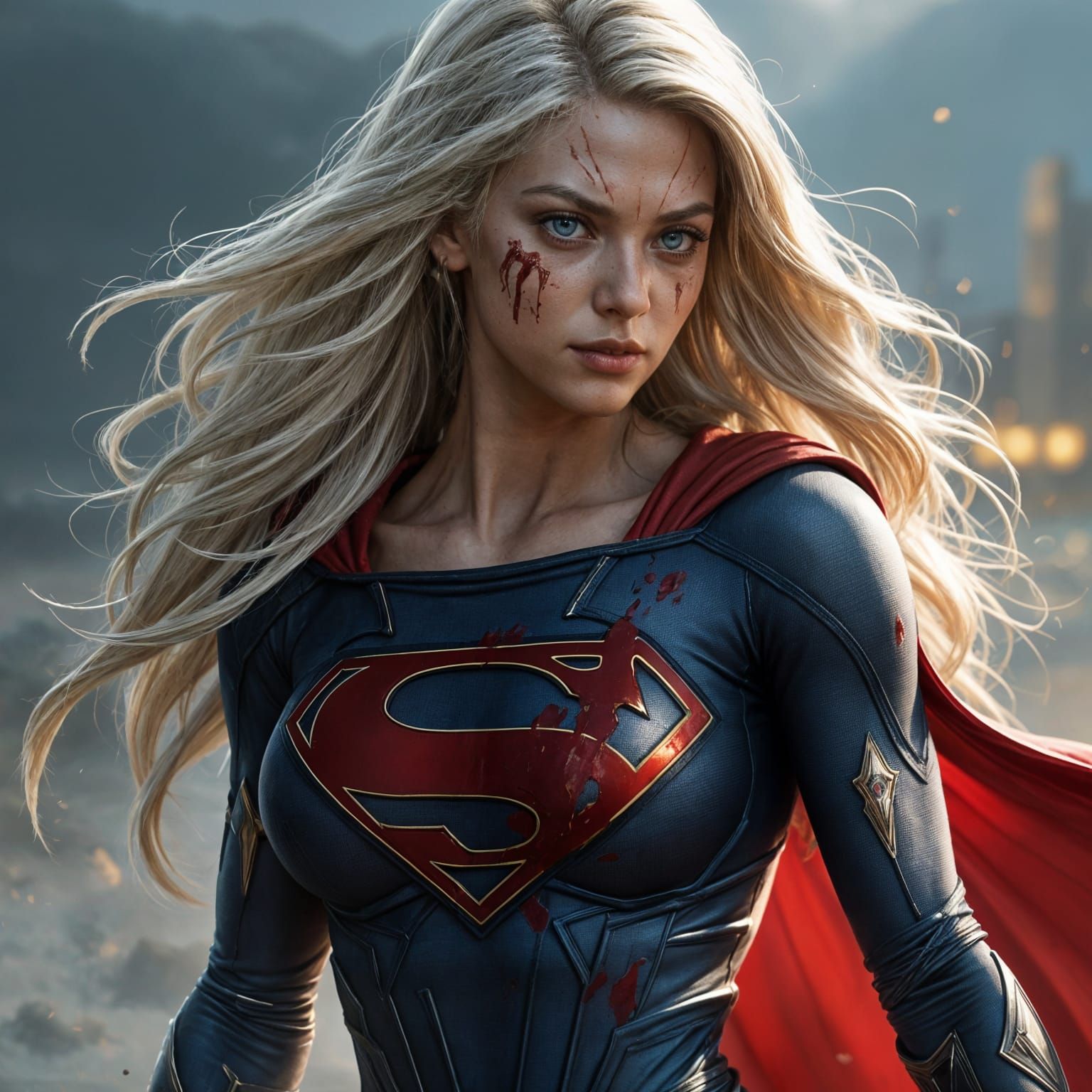Injured Supergirl with Platinum Blonde Hair and Athletic Phy...