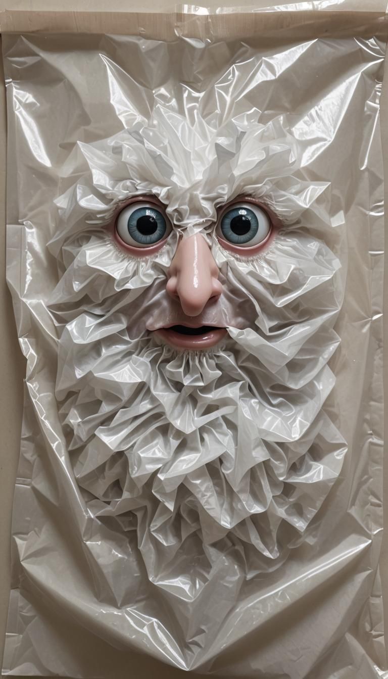 Surreal Anthropomorphic Face in Plastic Bag