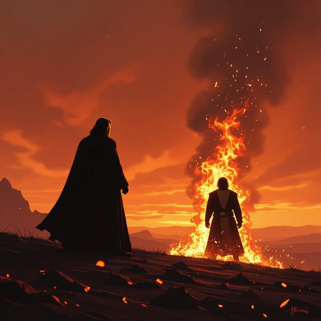 Obi-Wan Kenobi Over Fiery Anakin Skywalker