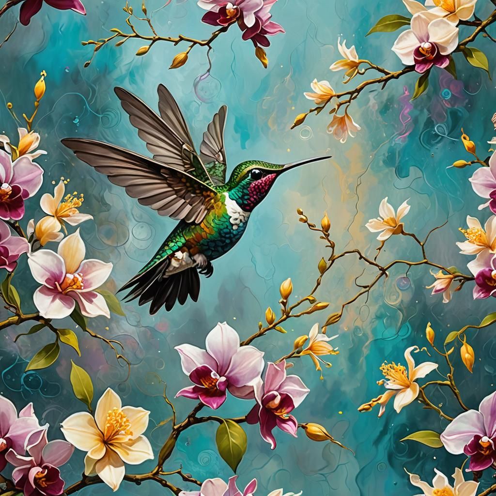 Hummingbird's Ascent: Abstract Art in Complementary Colors