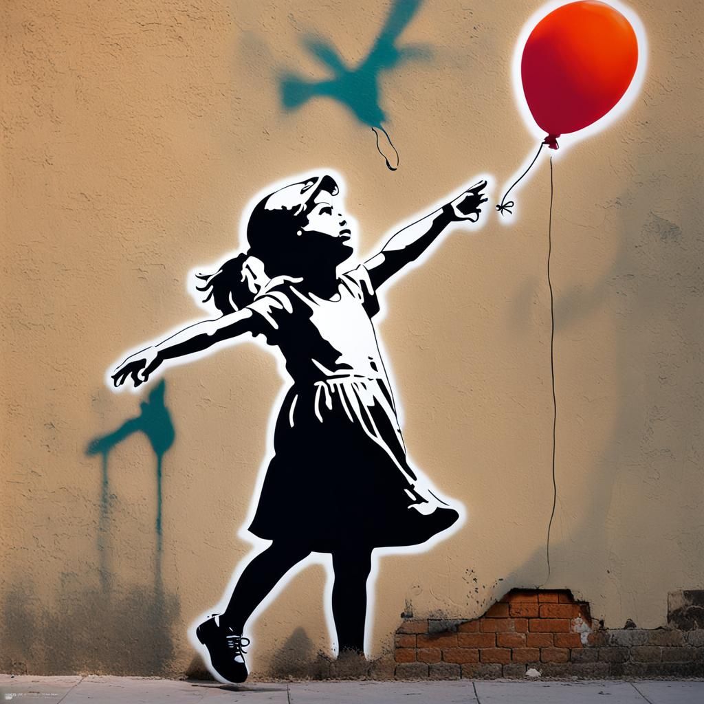 Banksy Style Street Art: Girl with Balloon