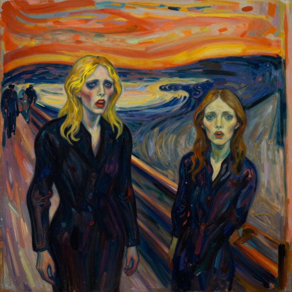 Vengeful Spirit Confronts Woman in Dramatic Expressionist St...