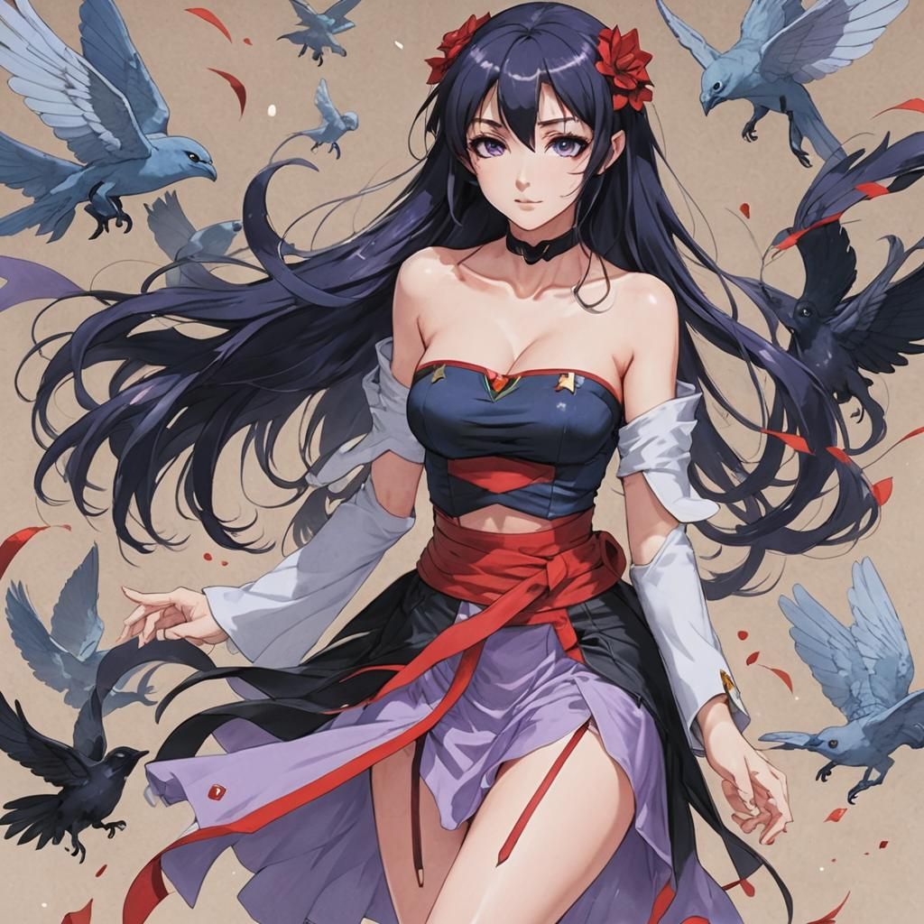 Blue-Skinned Woman with Six Red Hands in Anime Style