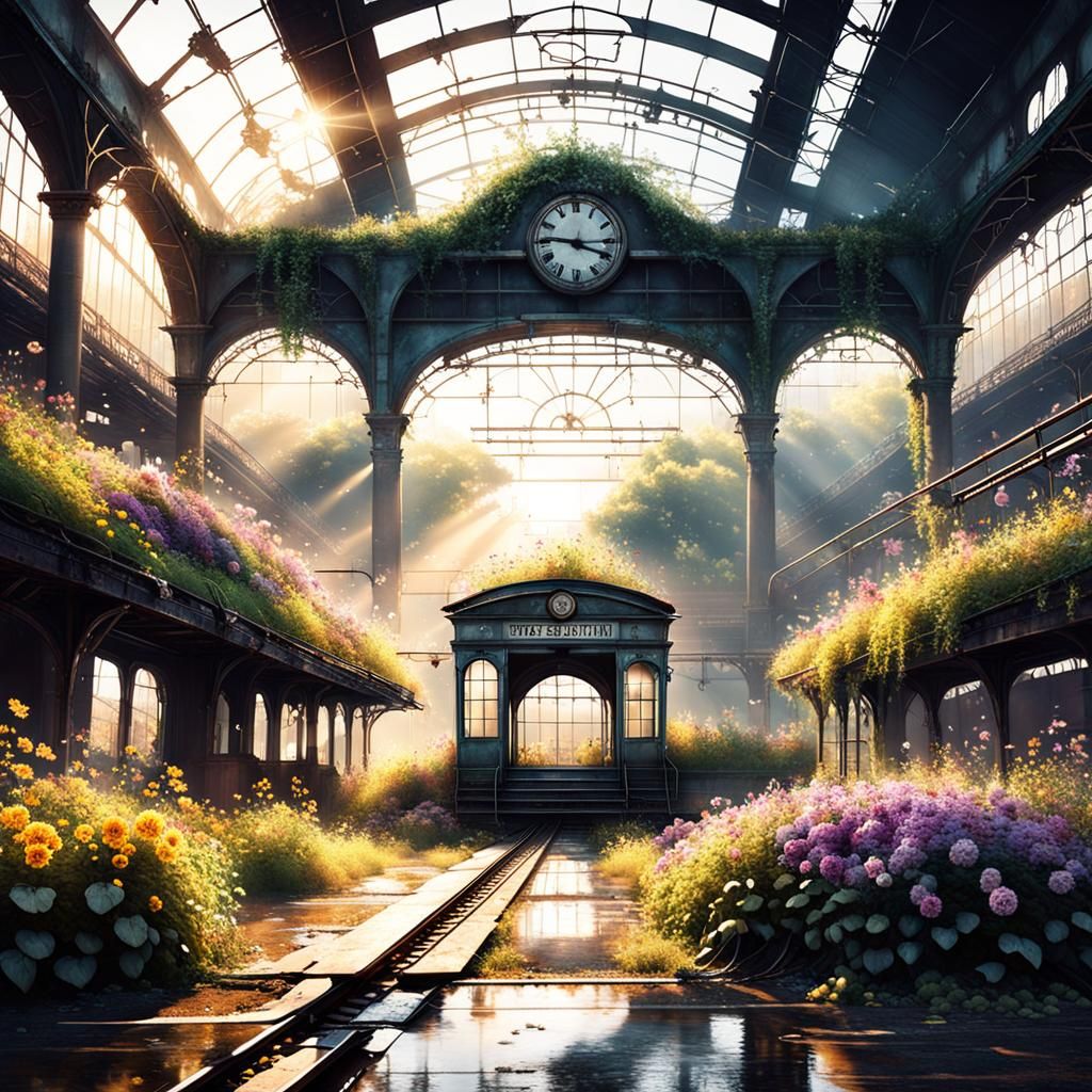 Post-Apocalyptic Train Station Reclaimed by Nature
