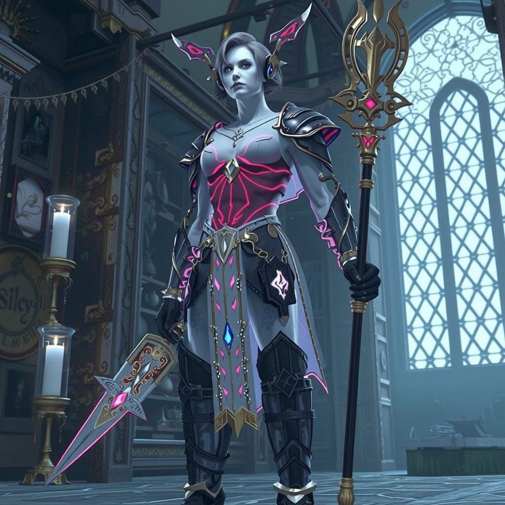 Medieval Fantasy Woman with Magical Spear