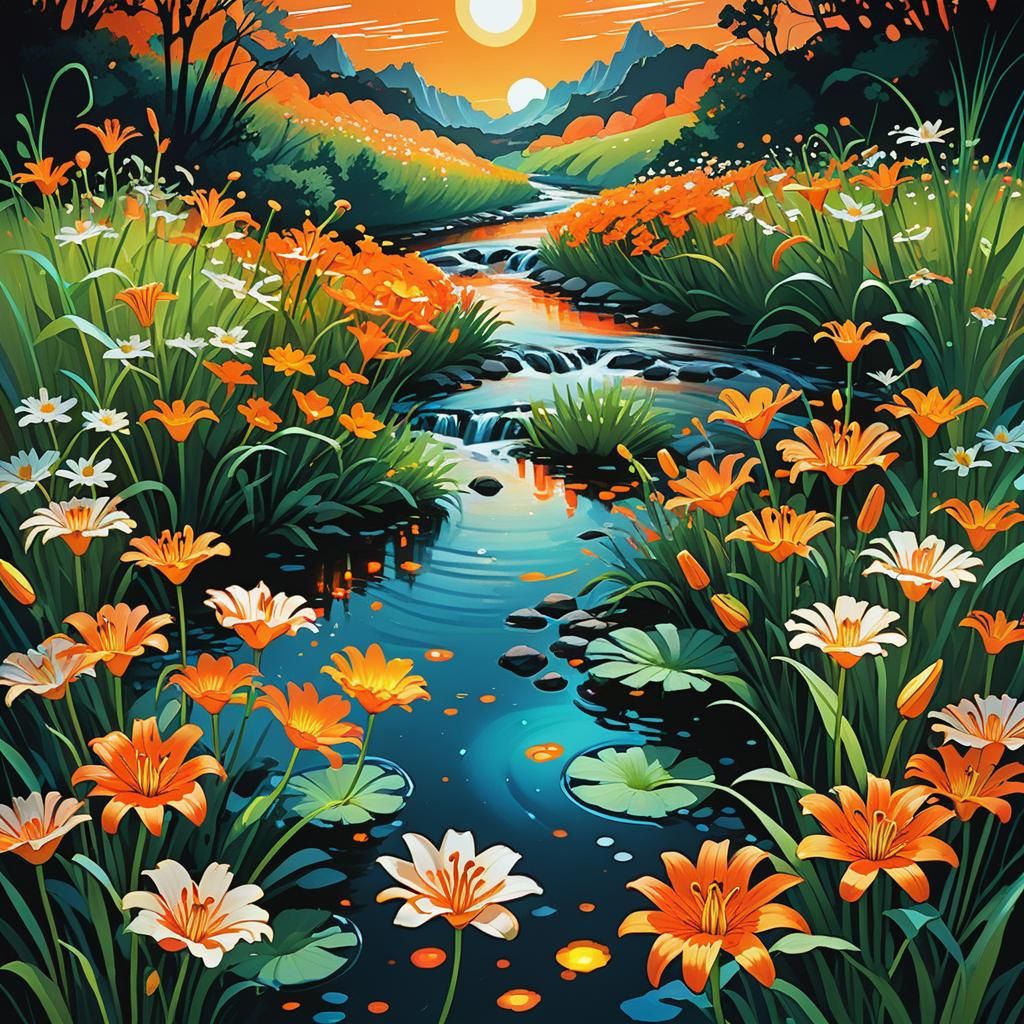 Neon Flower Field in Fauvist Style