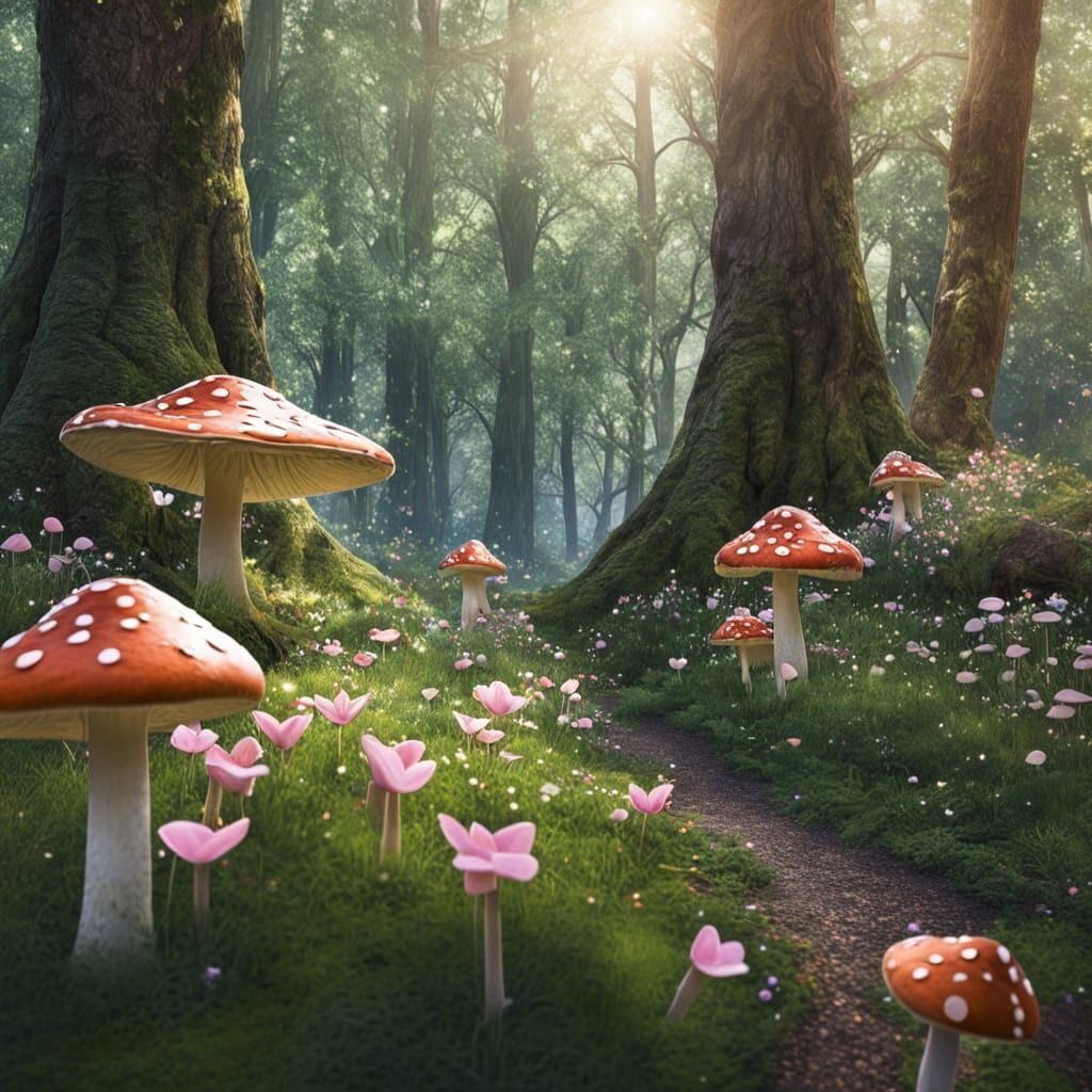 Fairies Celebrate in Enchanted Woodland Fantasy Art