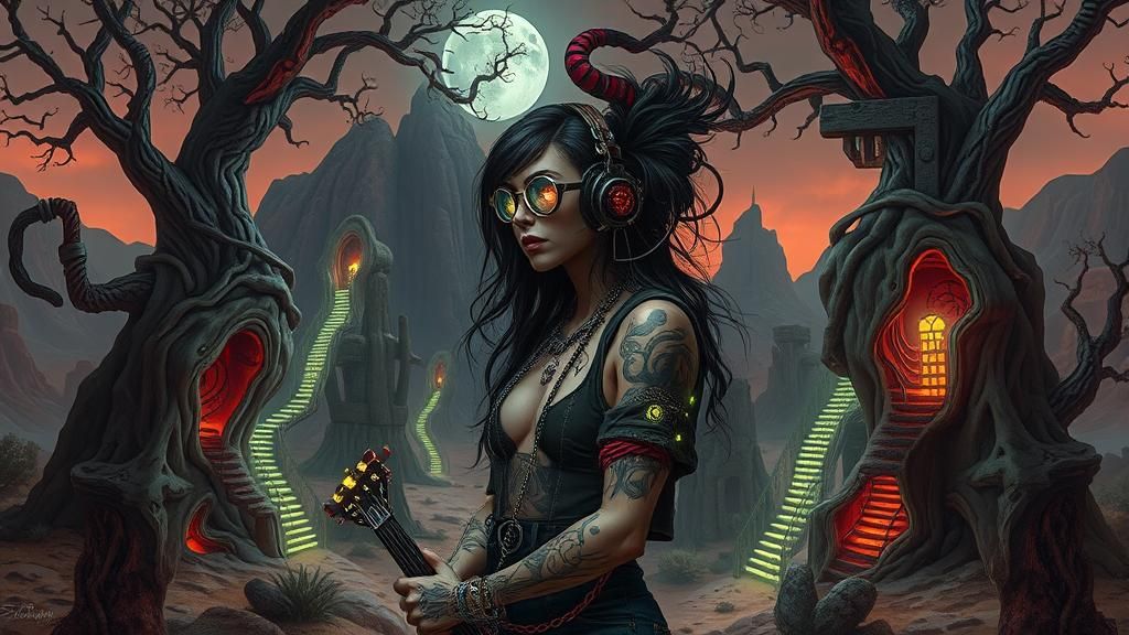 Cyborg Rocker in Gothic Steampunk Fantasy Art
