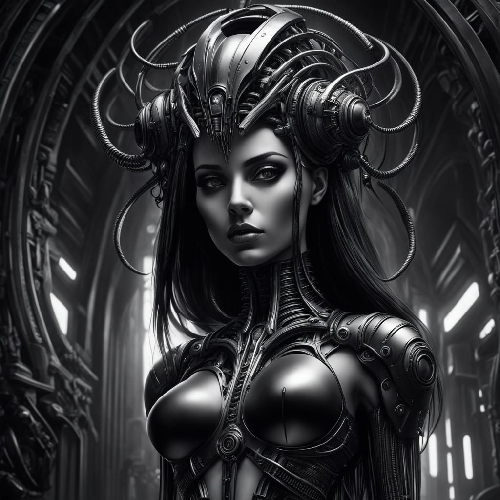 Gothic Cyberpunk Female Figure in Hyperrealistic Style