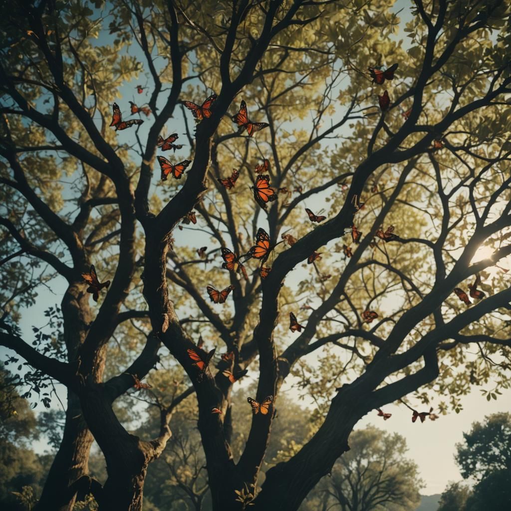 Dramatic Butterfly Tree: Cinematic Film Still