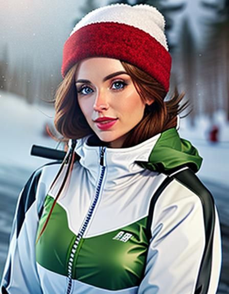 Woman in Skiing Outfit in Comic Book Style