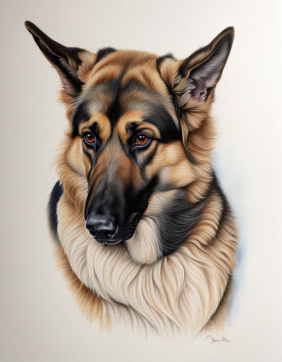 Detailed Colored Pencil Portrait of German Shepherd