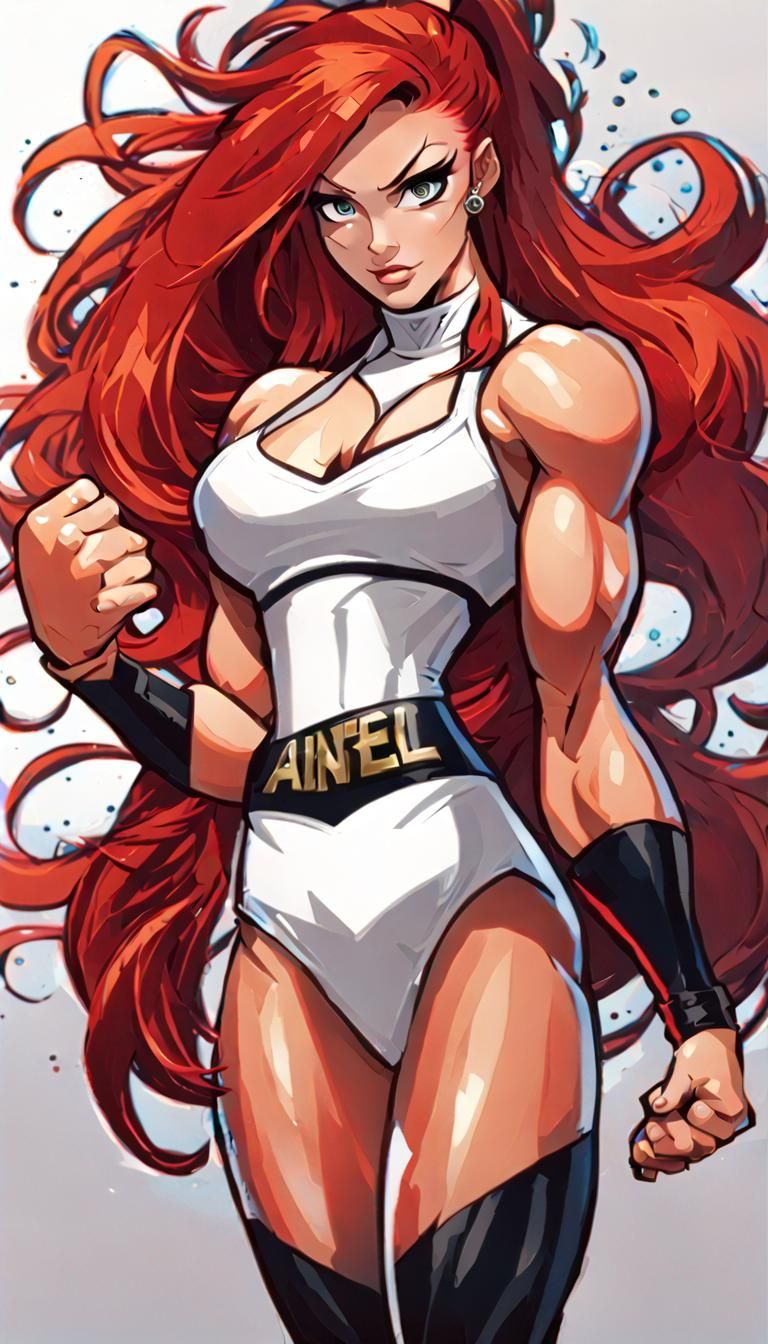 Female Bodybuilder in Wrestling Costume, Anime Style