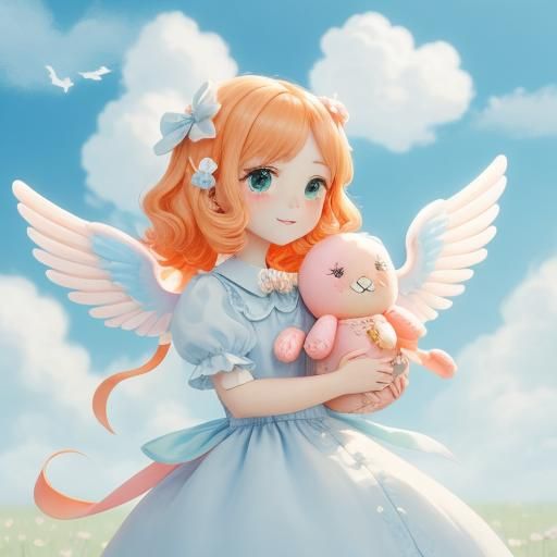Orange Macaroon Angel in Kawaii Aesthetic