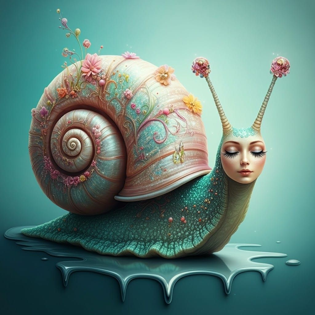 Ethereal Snail with Rainbow Shell, Surreal Art