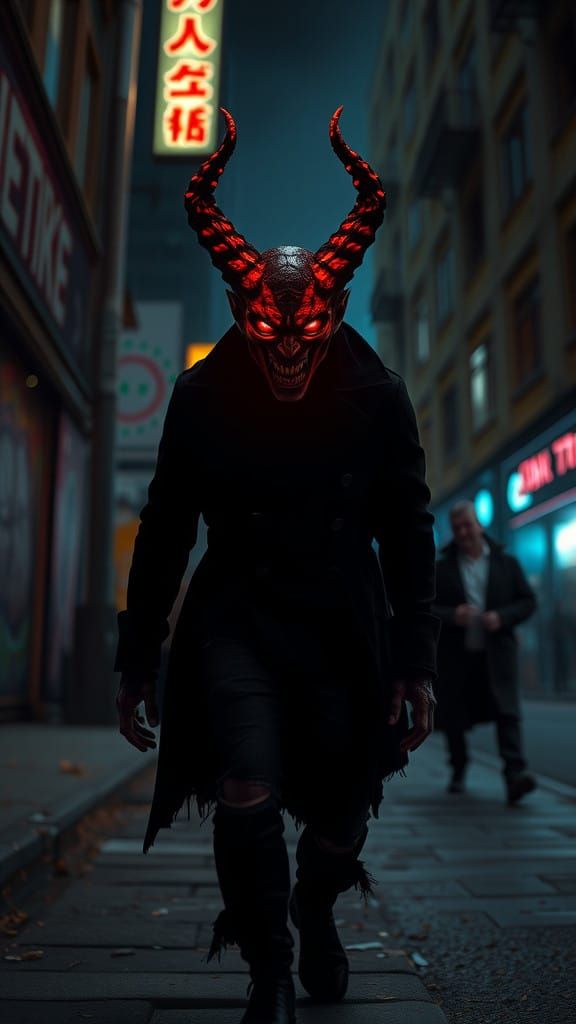 Dark City Horror Figure on a Stormy Night