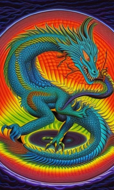 Dragon Plays with Earth in Psychedelic Style