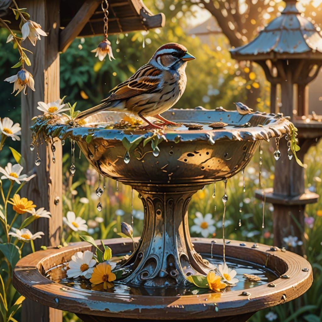 Baroque Fantasy Sparrow at Wishing Well
