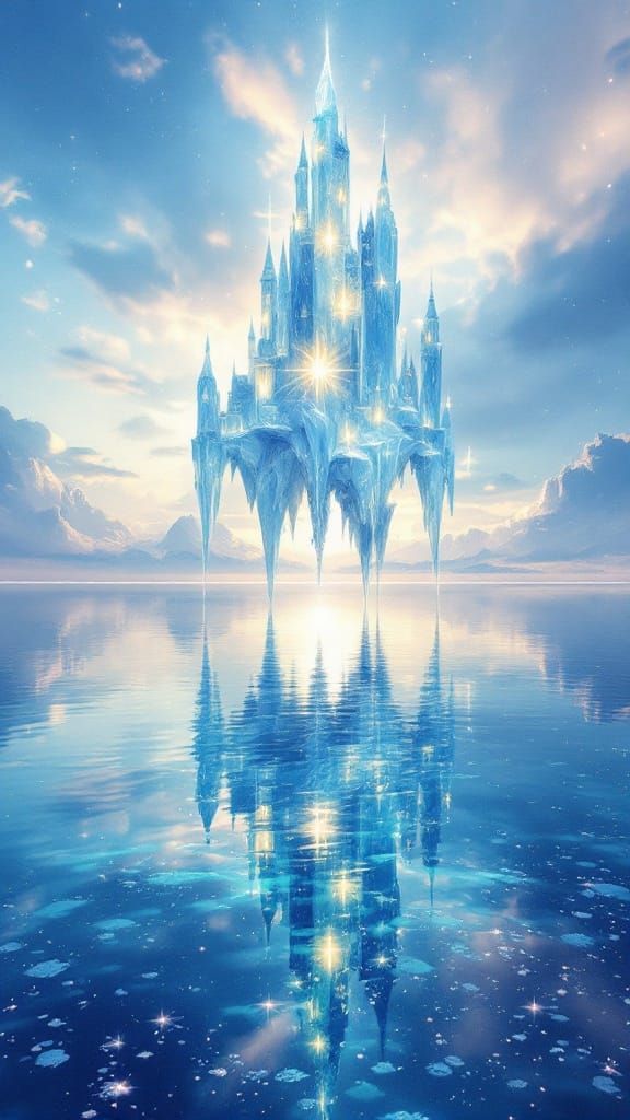 Ethereal Ice Palace Reflected in Ocean Waters