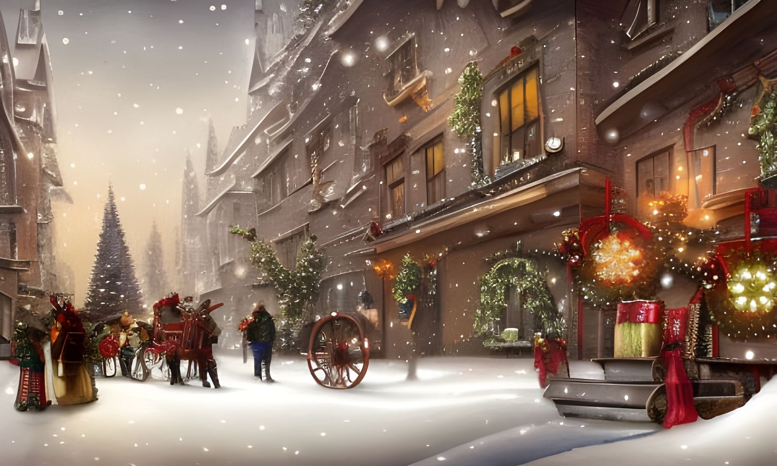 Steampunk Christmas: Festive Snow Scene in Watercolor