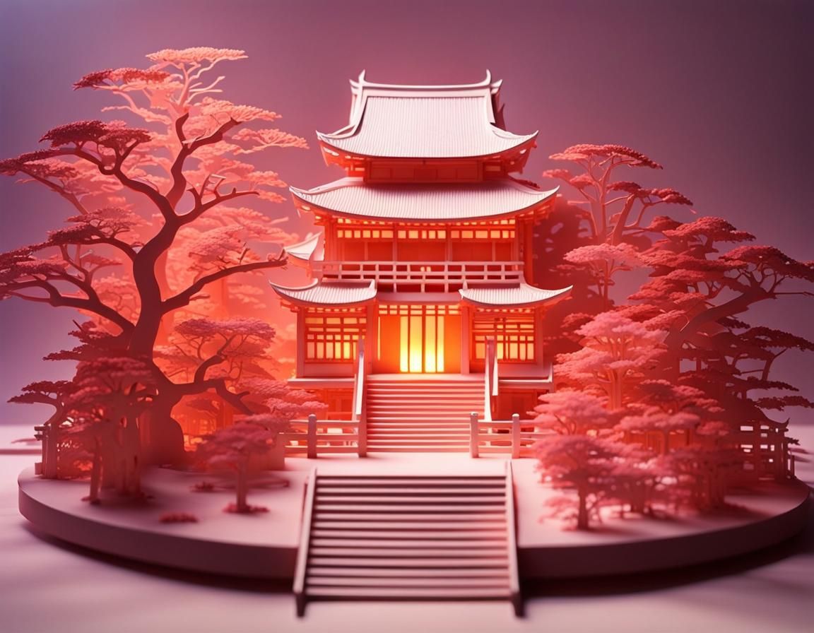 Kirigami Japanese Landscape at Magic Hour