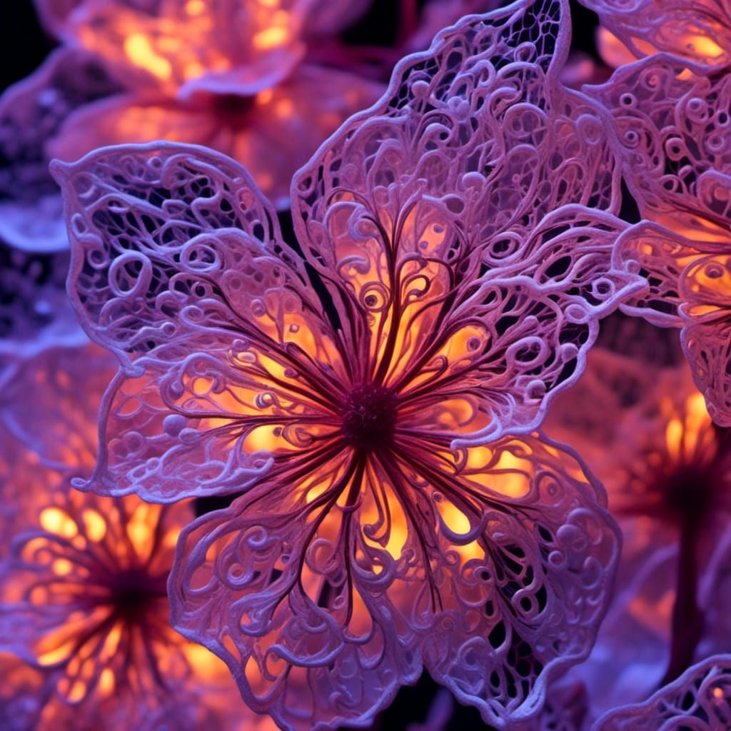 Bioluminescent Clematis Woven with Lace Patterns