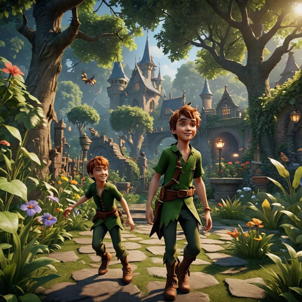 Peter Pan in Garden: 3D Game Cinematic Render