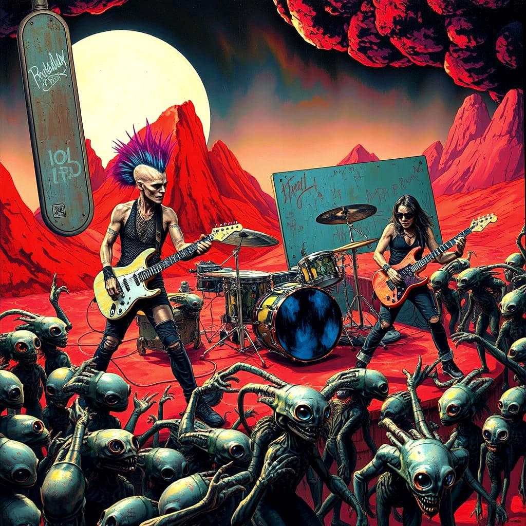 Alien Punk Rock Concert in Vibrant Chaos