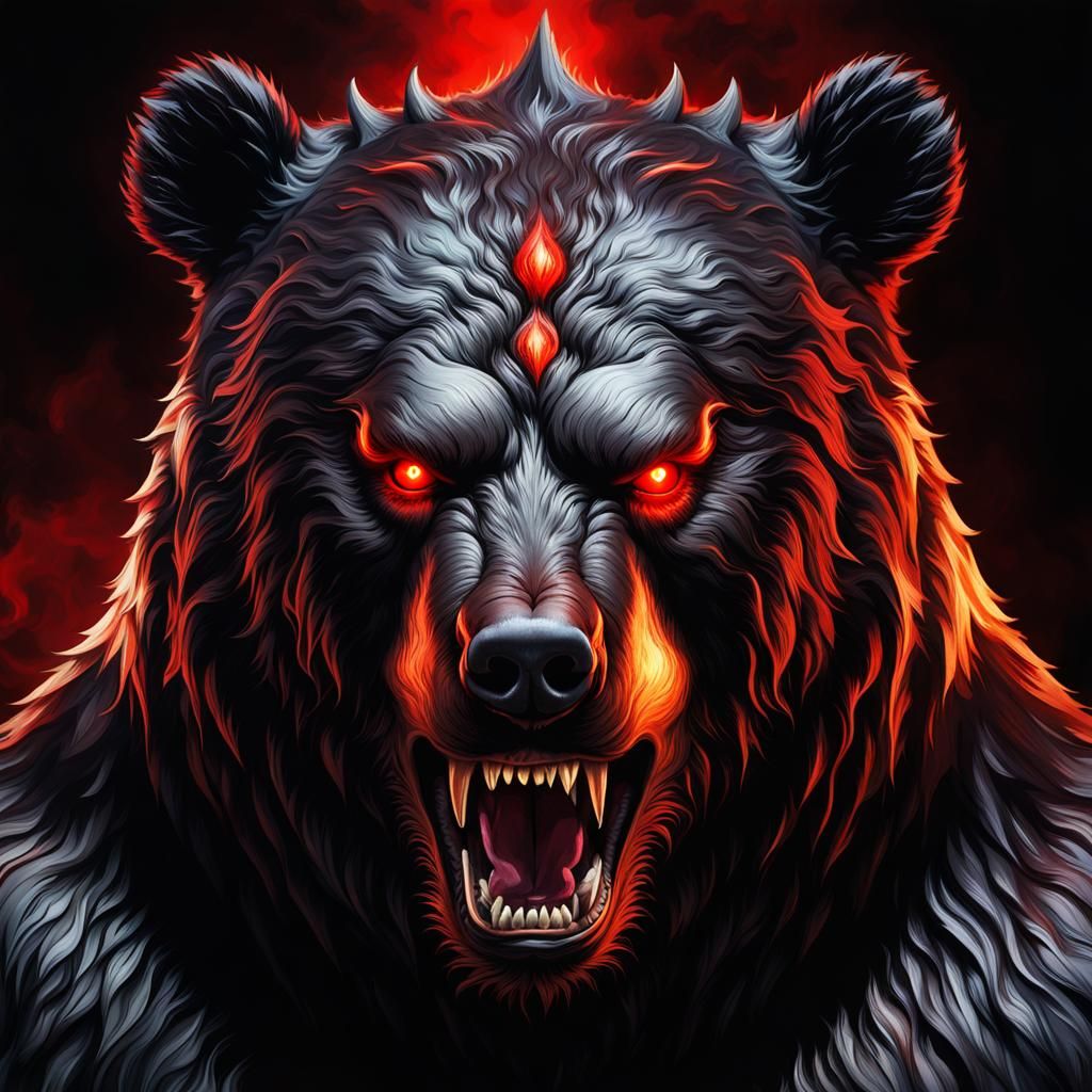 Terrifying Obese Bear-King Portrait with Red Eyes