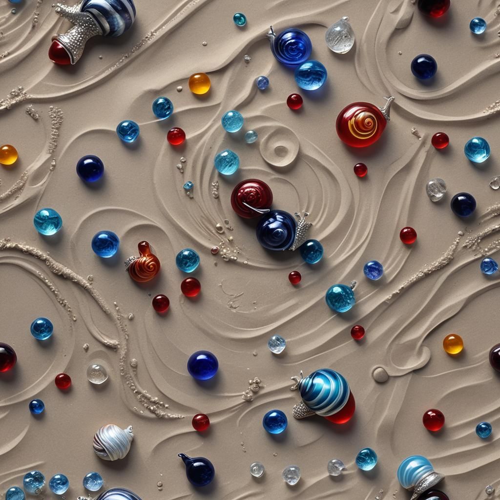 Crystal Snail on Multicolored Beach Waves