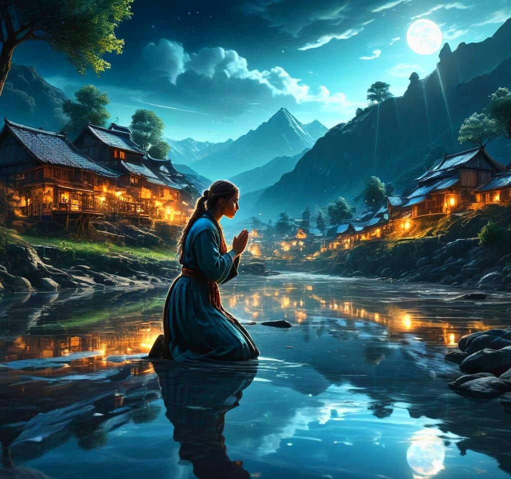 Double Exposure: Village Prayer Under Epic Battle