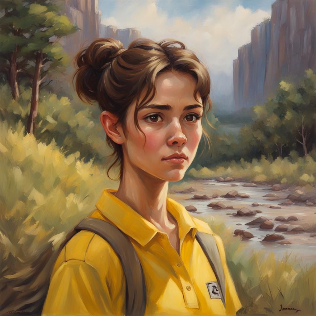 Anime Girl at National Park in Oil Painting Style