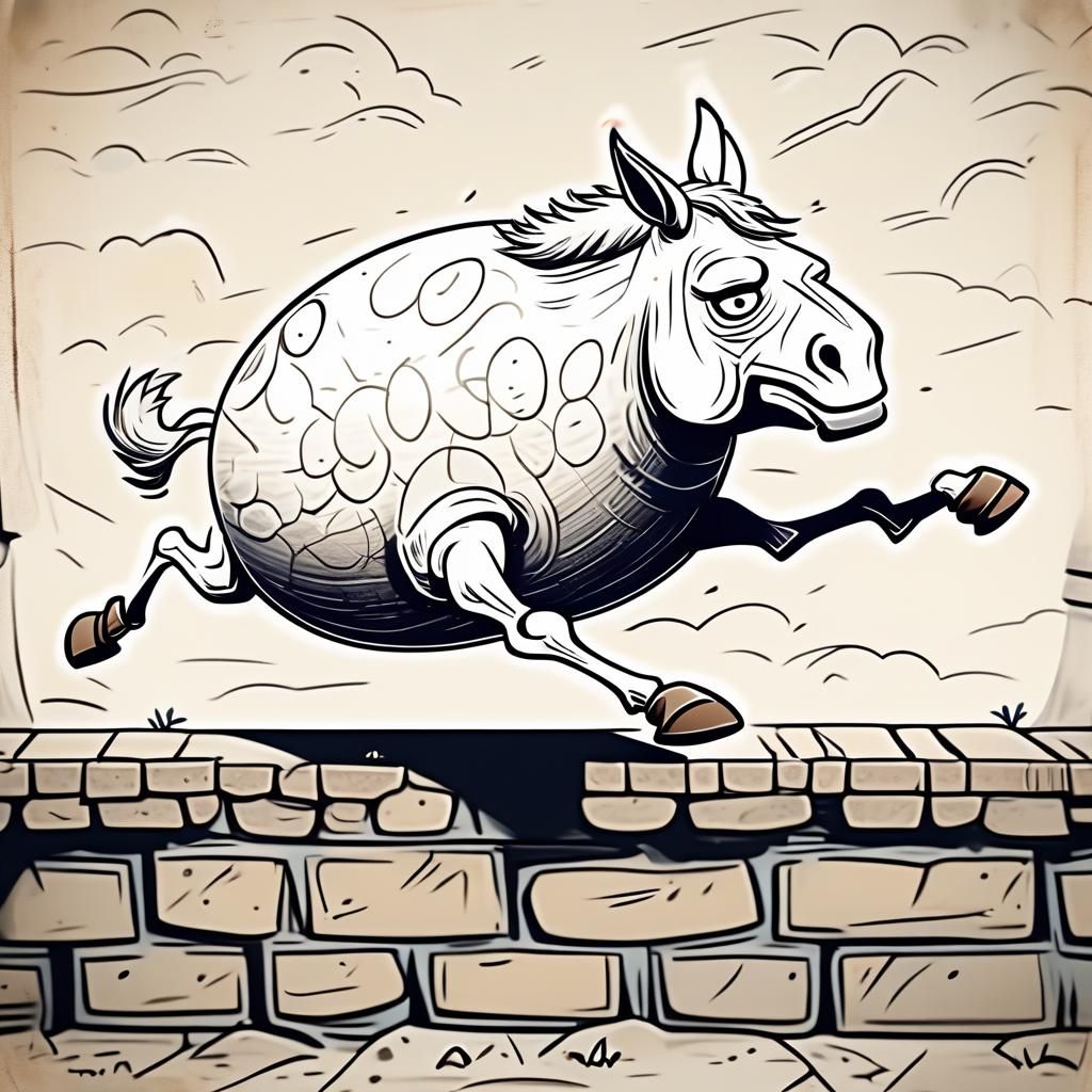 Anthropomorphic Egg on Horse Jumps Wall