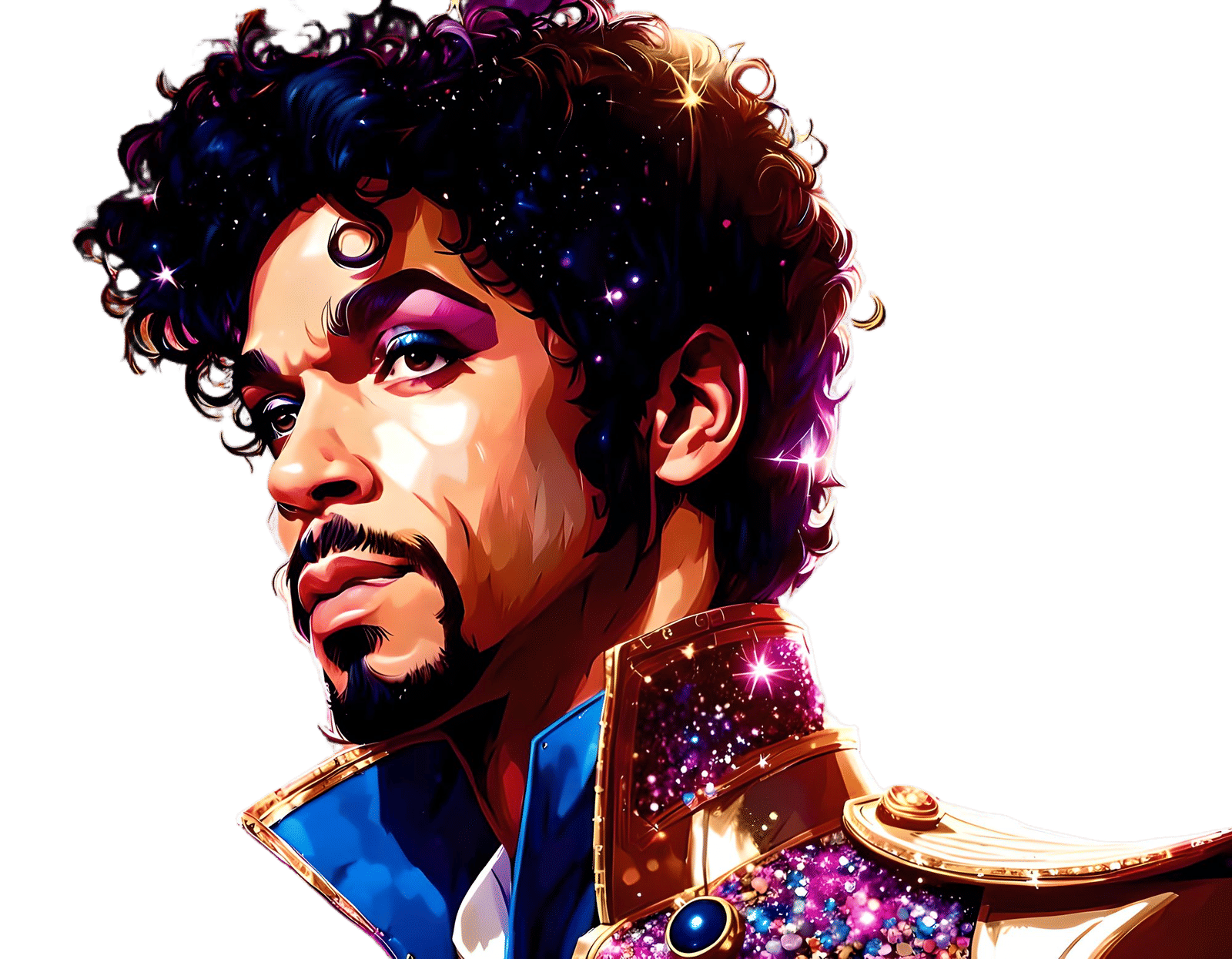 Iconic Musician Prince Amidst Glitter and Sparkles