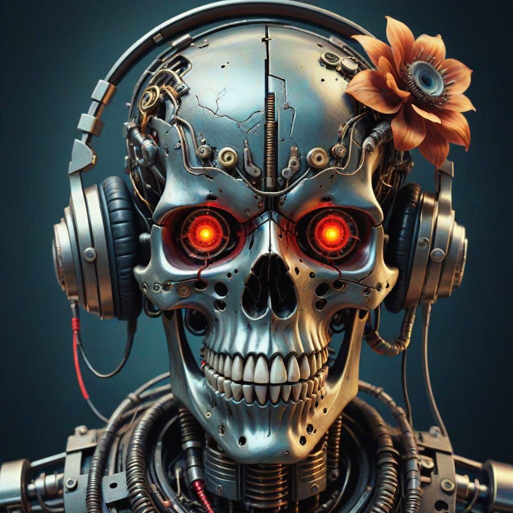 Cyberpunk Skull Portrait in Hyper-Realistic 3D Digital Art