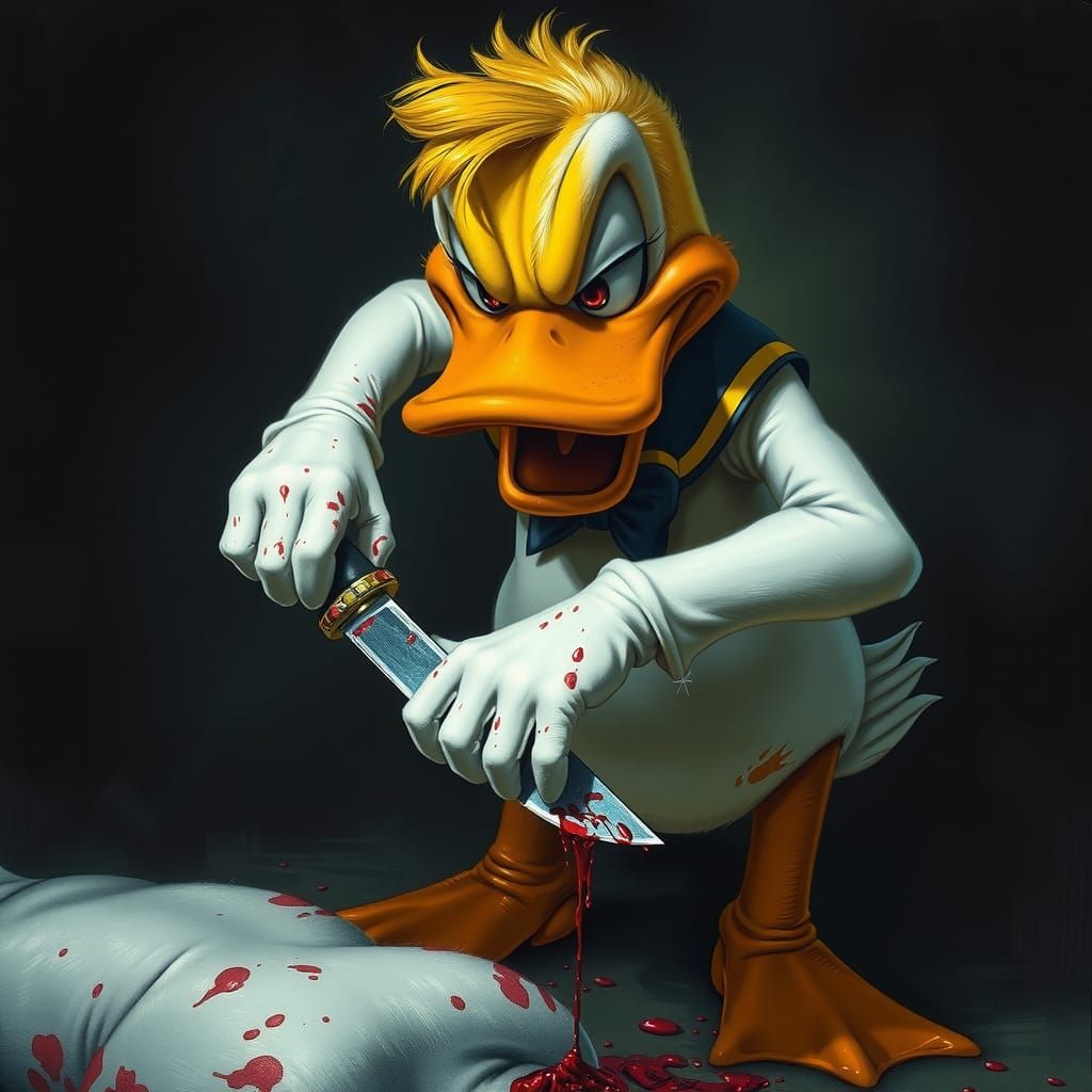 Horror Donald Duck with Crimson Stained Gloves