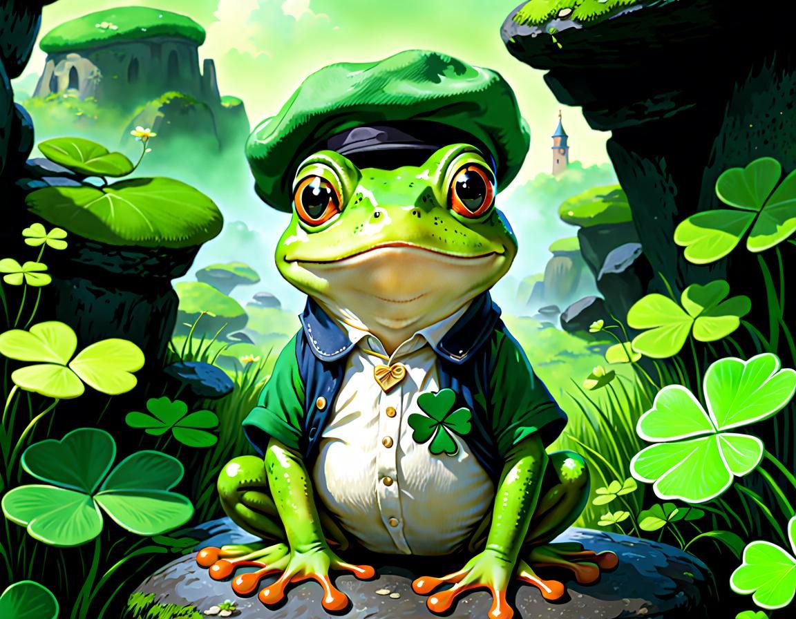 Cute Frog in Beret: Whimsical Storybook Illustration