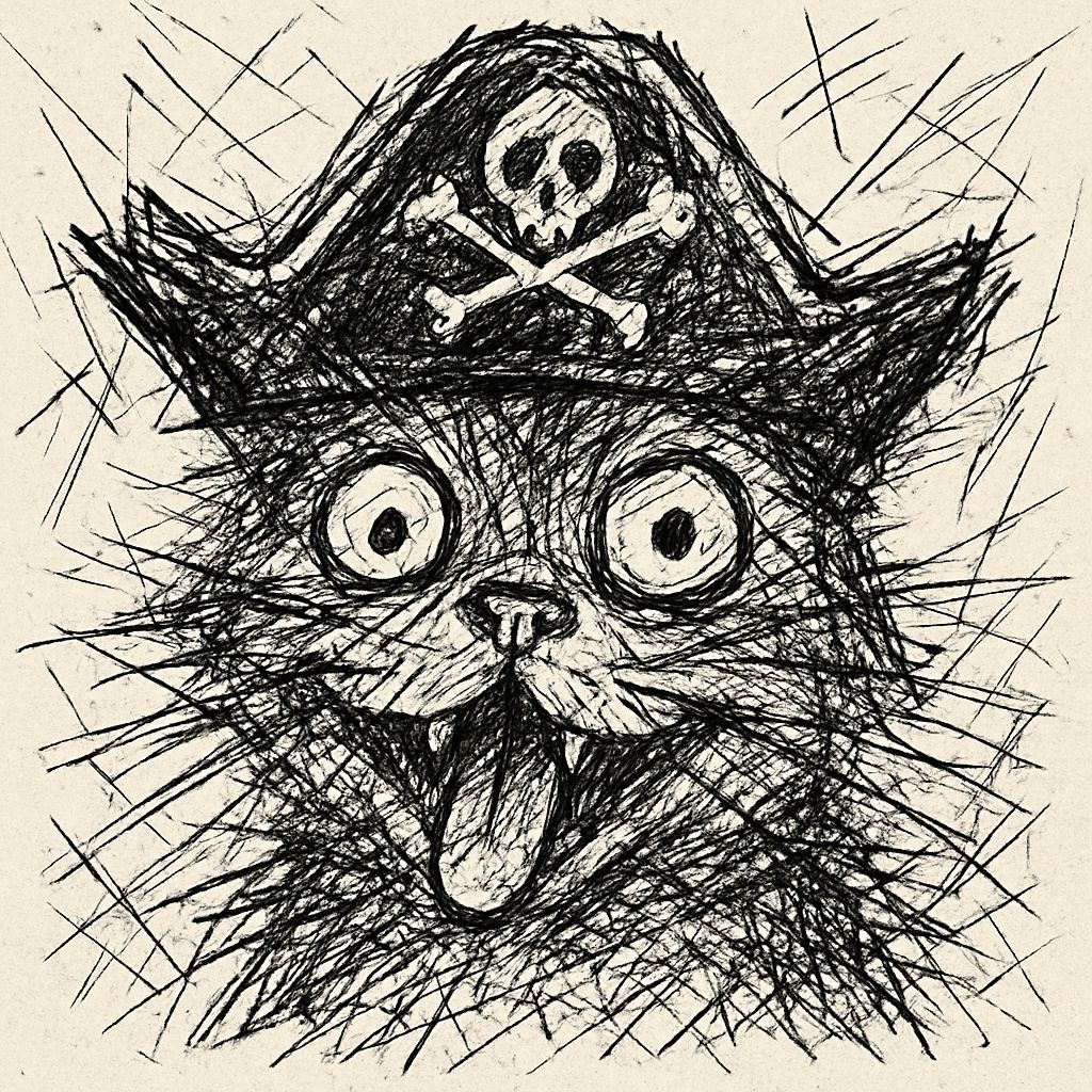 Derpy Pirate Cat in Scratchy Ink Style