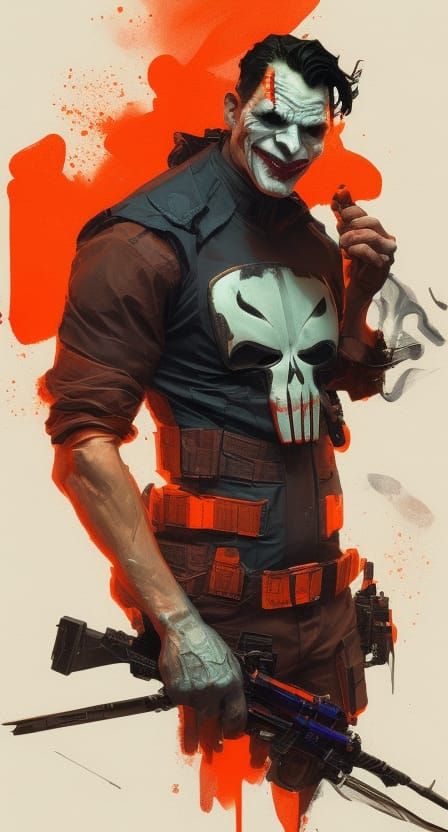 Hyperdetailed Punisher Joker Portrait in Art Nouveau Style