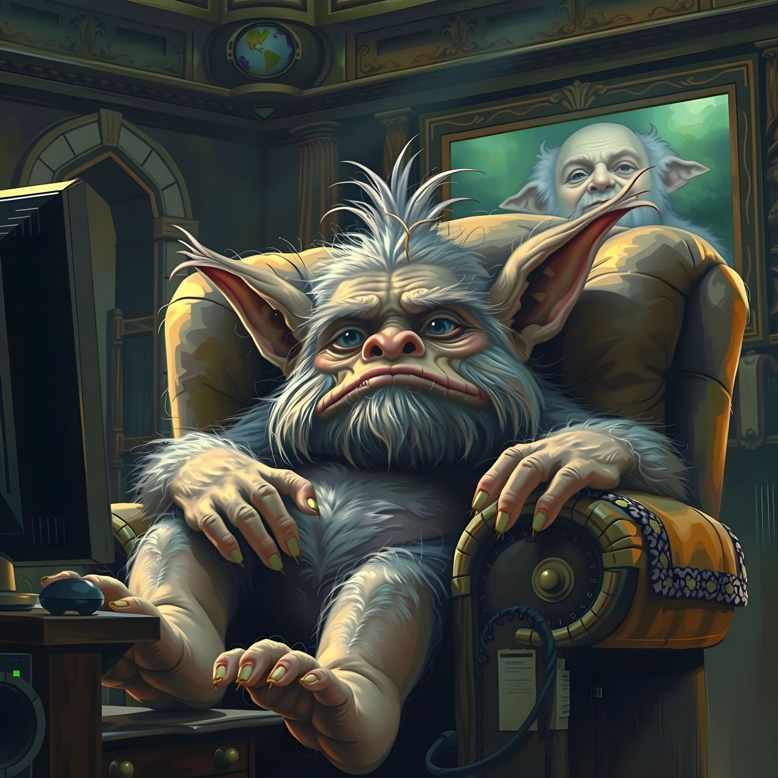 Magnificent Furry Troll Watching TV in Surreal Art