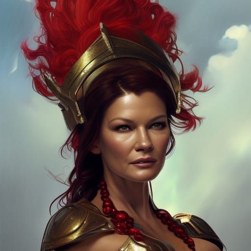 Athena in Red Armor: Realistic 8K Portrait