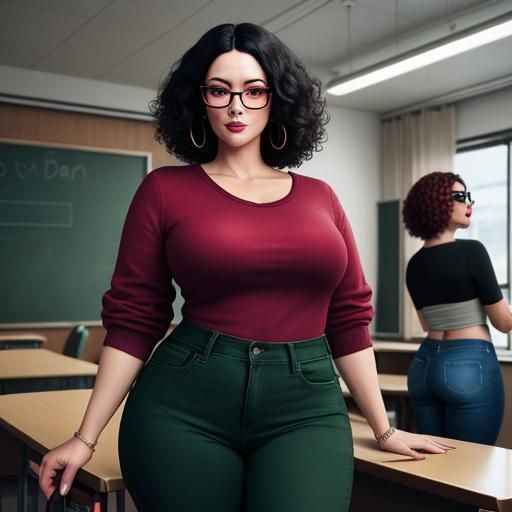 Curvy Woman in School: Synthwave Neon Retro Art