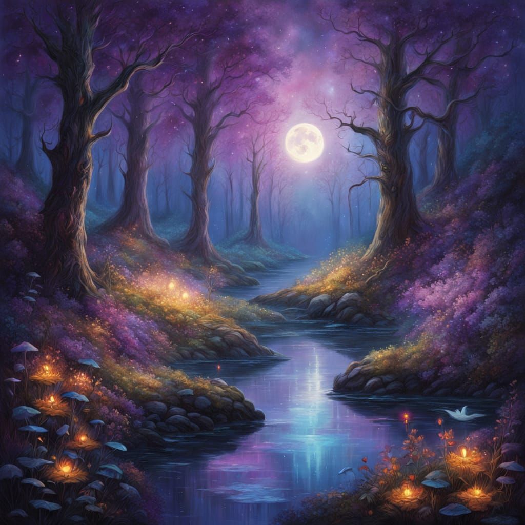 Surreal Lunar Eclipse Illuminates Mystical Forest