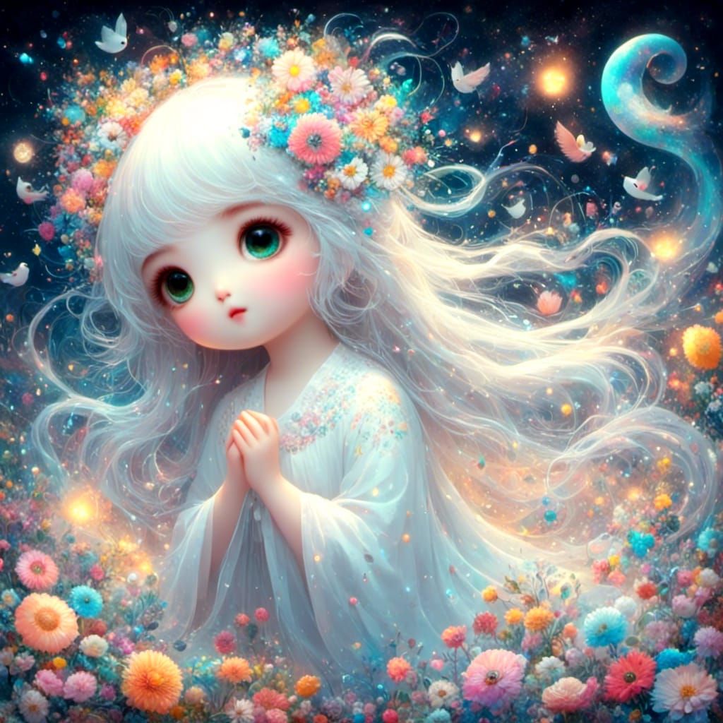 Somnambulism with Cute Ghosts in Kawaii Style