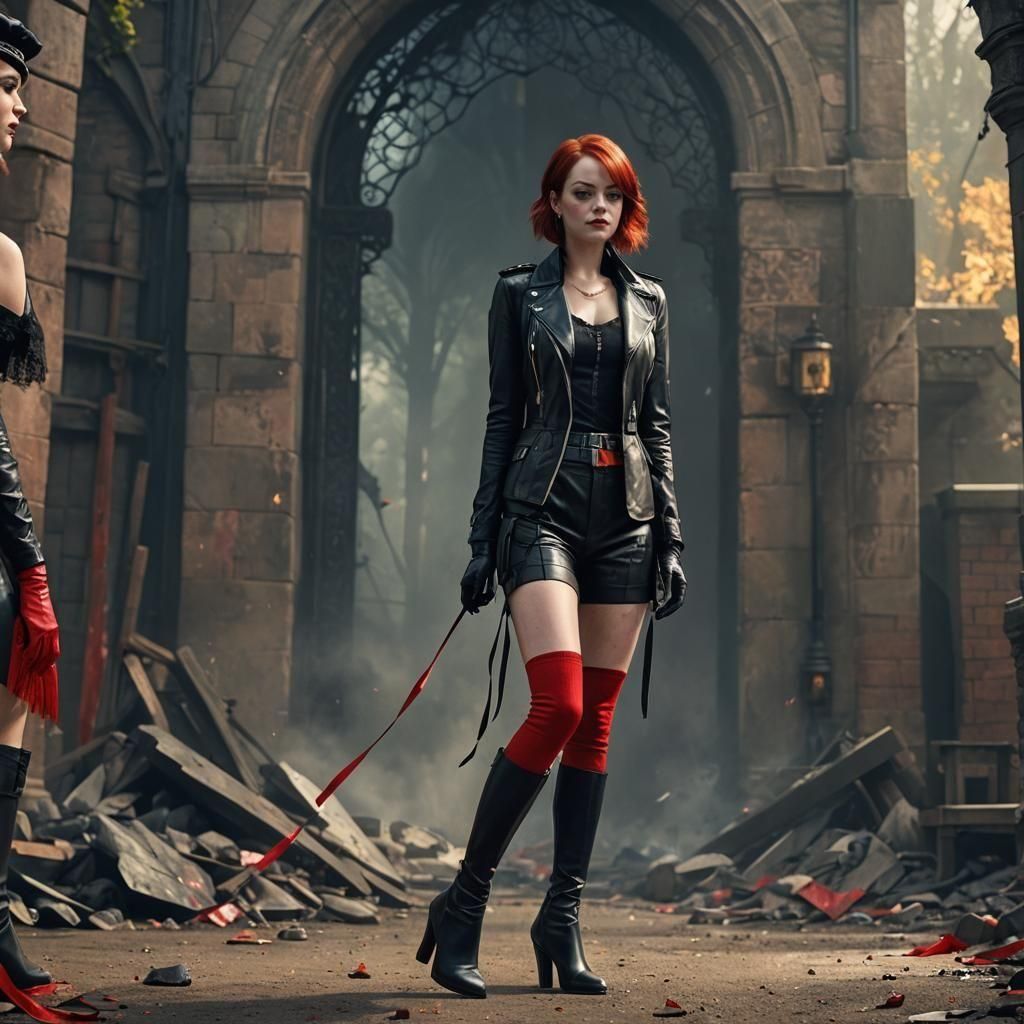 Seductive Woman in Leather and Lace: Digital Art