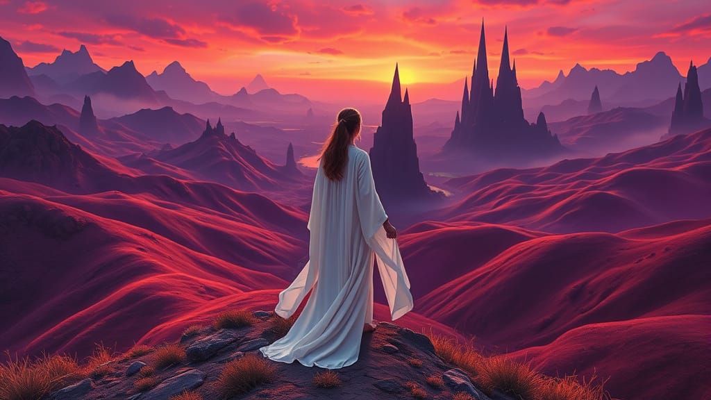 Ethereal Dreamworld Landscape in Vibrant, High-Contrast Colo...