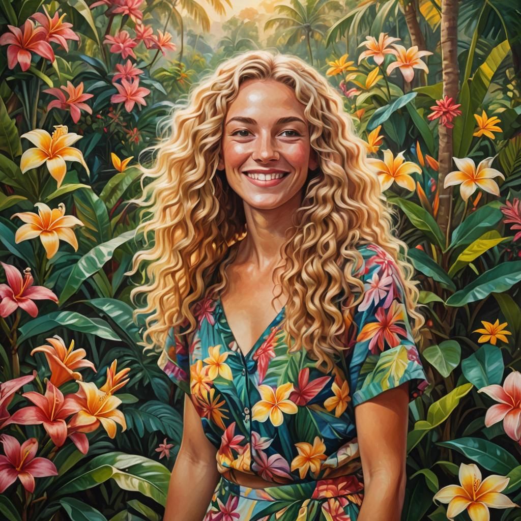 Tropical Blonde in a Vibrant Oil Painting