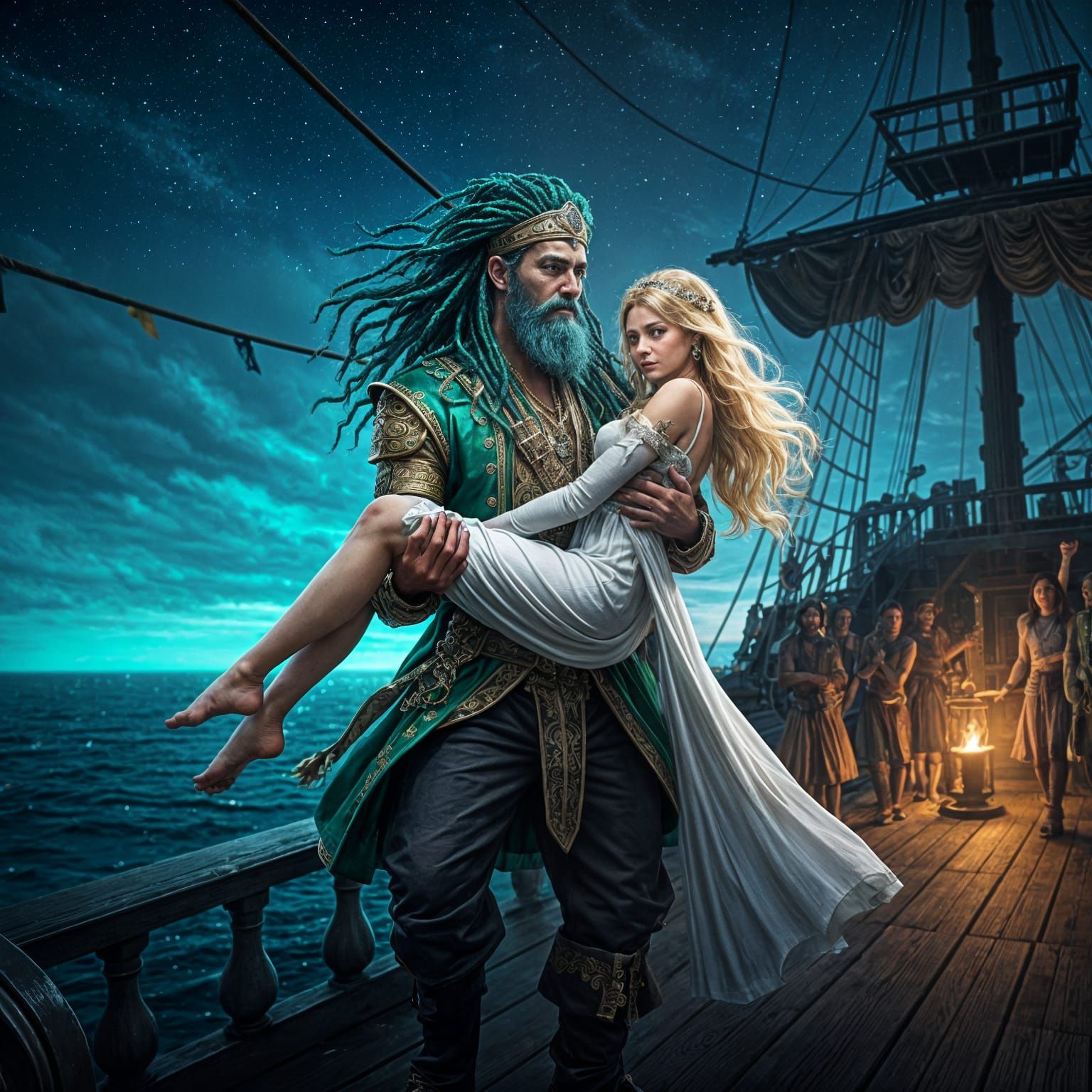 King Carries Woman Aboard Pirate Ship